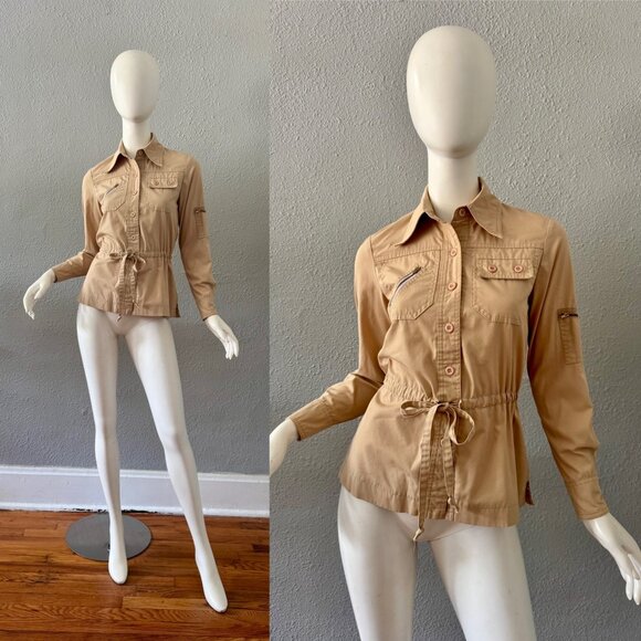 Vintage 70s Khaki Whip O Will Button Aviator Utility Cotton Jacket XS/S - Picture 1 of 14
